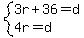 system%283r%2B36=d%2C4r=d%29