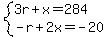 system%283r%2Bx=284%2C-r%2B2x=-20%29