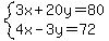 system%283x%2B20y=80%2C4x-3y=72%29