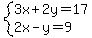 system%283x%2B2y=17%2C2x-y=9%29