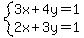 system%283x%2B4y=1%2C2x%2B3y=1%29