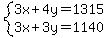 system%283x%2B4y=1315%2C3x%2B3y=1140%29