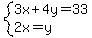 system%283x%2B4y=33%2C2x=y%29