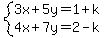 system%283x%2B5y=1%2Bk%2C4x%2B7y=2-k%29
