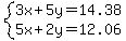 system%283x%2B5y=14.38%2C5x%2B2y=12.06%29