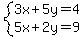 system%283x%2B5y=4%2C5x%2B2y=9%29