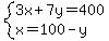 system%283x%2B7y=400%2Cx=100-y%29