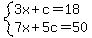 system%283x%2Bc=18%2C7x%2B5c=50%29