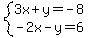 system%283x%2By=-8%2C-2x-y=6%29