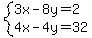 system%283x+-+8y+=+2%2C4x+-+4y+=+32%29