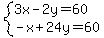 system%283x-2y=60%2C-x%2B24y=60%29