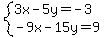 system%283x-5y=-3%2C-9x-15y=9%29