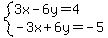 system%283x-6y=4%2C-3x%2B6y=-5%29