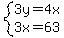 system%283y=4x%2C3x=63%29