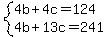 system%284b%2B4c=124%2C4b%2B13c=241%29