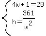 system%284w%2B1=28%2Ch=361%2Fw%5E2%29