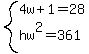 system%284w%2B1=28%2Chw%5E2=361%29
