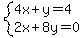 system%284x%2By=4%2C2x%2B8y=0%29