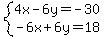 system%284x-6y=-30%2C-6x%2B6y=18%29