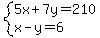 system%285x%2B7y=210%2Cx-y=6%29
