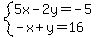 system%285x-2y=-5%2C-x%2By=16%29