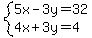 system%285x-3y=32%2C4x%2B3y=4%29