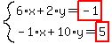 system%286%2Ax%2B2%2Ay=highlight%28-1%29%2C-1%2Ax%2B10%2Ay=highlight%285%29%29