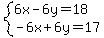 system%286x-6y=18%2C-6x%2B6y=17%29