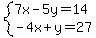 system%287x-5y=14%2C-4x%2By=27%29