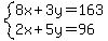system%288x%2B3y=163%2C2x%2B5y=96%29