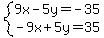 system%289x-5y=-35%2C-9x%2B5y=35%29