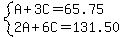 system%28A%2B3C=65.75%2C2A%2B6C=131.50%29