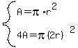 system%28A=pi%2Ar%5E2%2C4A=pi%282r%29%5E2%29