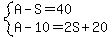 system%28A-S=40%2CA-10=2S%2B20%29