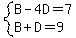 system%28B-4D=7%2CB%2BD=9%29