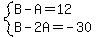 system%28B-A=12%2CB-2A=-30%29