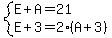 system%28E%2BA=21%2CE%2B3=2%28A%2B3%29%29