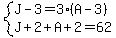 system%28J-3=3%28A-3%29%2CJ%2B2%2BA%2B2=62%29