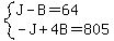system%28J-B=64%2C+-J%2B4B=805%29