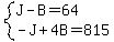 system%28J-B=64%2C+-J%2B4B=815%29