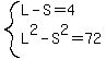 system%28L+-+S+=+4%2C+L%5E2+-+S%5E2+=+72%29