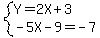 system%28Y=2X%2B3%2C-5X-9=-7%29