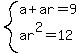 system%28a%2Bar=9%2Car%5E2=12%29