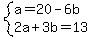 system%28a=20-6b%2C2a%2B3b=13%29