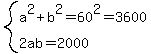 system%28a%5E2%2Bb%5E2=60%5E2=3600%2C2ab=2000%29