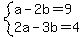 system%28a-2b=9%2C2a-3b=4%29