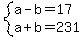 system%28a-b=17%2Ca%2Bb=231%29