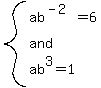 system%28ab%5E%28-2%29=6%2Cand%2Cab%5E3=1%29