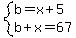 system%28b=x%2B5%2Cb%2Bx=67%29