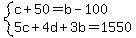 system%28c%2B50=b-100%2C5c%2B4d%2B3b=1550%29